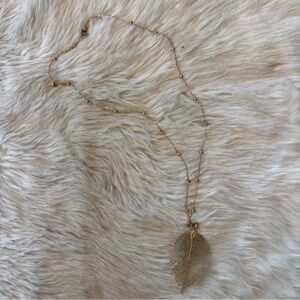 Delicate Gold Tone Leaf Pendant Necklace